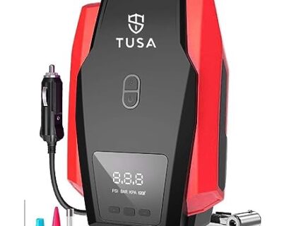 TUSA Digital Tyre Inflator for Car - 12V DC Portable Air Compressor Pump with LED Light