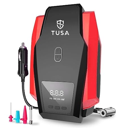 TUSA Digital Tyre Inflator for Car - 12V DC Portable Air Compressor Pump with LED Light